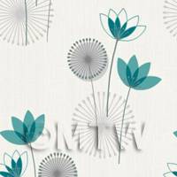 Dolls House Miniature Styalised Teal Flower Wallpaper