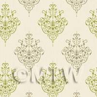 Dolls House Miniature Sage Green Heraldic Diamond Wallpaper