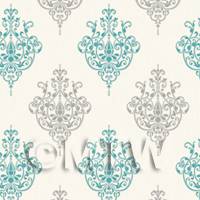 Dolls House Miniature Teal Heraldic Diamond Wallpaper