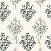 Dolls House Miniature Black On Cream Heraldic Diamond Wallpaper