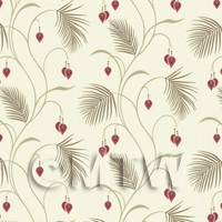 Dolls House Miniature Styalised Fern With Red Flowers Wallpaper