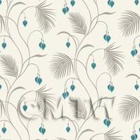 Dolls House Miniature Styalised Fern With Teal Flowers Wallpaper