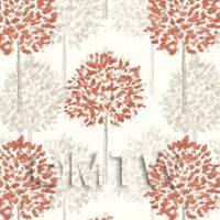 Dolls House Miniature Styalised Red Trees Wallpaper