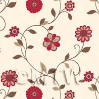Pack of 5 Dolls House Miniature Mixed Red Flower Wallpaper