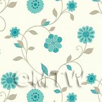 Dolls House Miniature Mixed Teal Flower Wallpaper