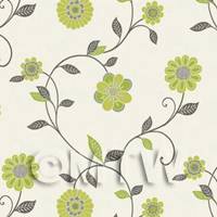 Dolls House Miniature Mixed Sage Green Flower Wallpaper