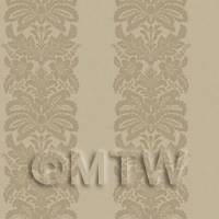 1/12th scale - Dolls House Miniature Beige Floral Stripes Wallpaper