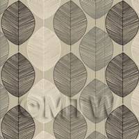 Dolls House Miniature Black And Grey Leaf Wallpaper