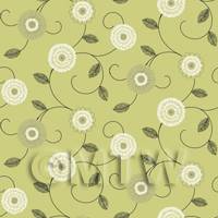 1/12th scale - Dolls House Miniature Round White And Green Flower Wallpaper