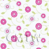 Dolls House Miniature Round Pink And White Flower Wallpaper