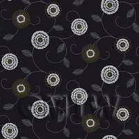 Dolls House Miniature Round Black And White Flower Wallpaper