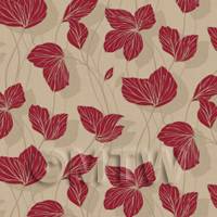 Dolls House Miniature Red Leaf Design Wallpaper