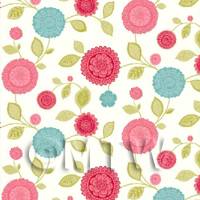Pack of 5 Dolls House Miniature Mixed Red And Blue Flower Wallpaper
