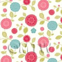 Dolls House Miniature Mixed Red And Blue Flower Wallpaper