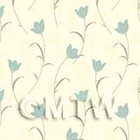 Dolls House Miniature Pale Blue Flower And Stem Wallpaper