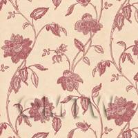 Dolls House Miniature Intricate Red Flower Wallpaper