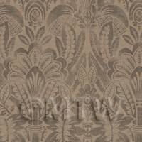 Dolls House Miniature Intricate Pale Gold On Brown Wallpaper