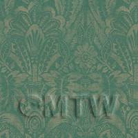 Dolls House Miniature Intricate Pale Gold On Green Wallpaper