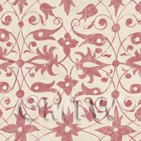 Dolls House Miniature Red Wood Cut Print Style Wallpaper
