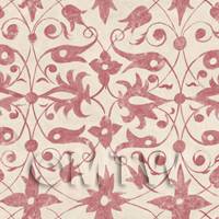 Dolls House Miniature Red Wood Cut Print Style Wallpaper