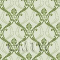 Dolls House Miniature Sage Green Classic Wallpaper Design 