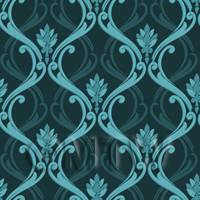 Dolls House Miniature Teal Classic Wallpaper Design 