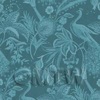 Pack of 5 Dolls House Miniature Peacock On Teal Wallpaper