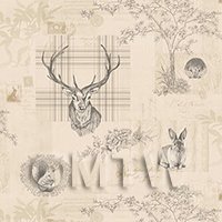 Pack of 5 Dolls House Beige And Black Highland Animal Wallpaper Sheets