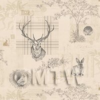 Dolls House Miniature Beige And Black Highland Animal Wallpaper 