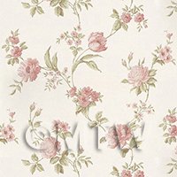 Pack of 5 Dolls House Mixed Pink Flowers On Pale White Wallpaper Sheets