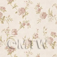 Dolls House Miniature Mixed Pale Pink Flowers On White Wallpaper 