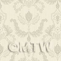 Dolls House Miniature Heraldic Style Grey And Cream Design Wallpaper 