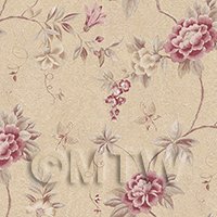 Pack of 5 Dolls House Dark Pink Trailing Flower Design Wallpaper Sheets