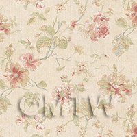 Dolls House Miniature Pale Red Mixed Flower Design Wallpaper 