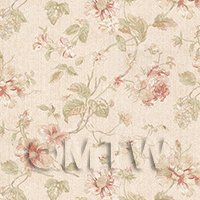 Dolls House Miniature Dark Pink Mixed Flower Design Wallpaper 