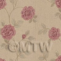 Dolls House Miniature Dark Pink Climbing Rose Wallpaper 