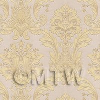 Dolls House Miniature Gold Damask Style Wallpaper 