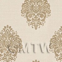 Dolls House Miniature Gold Floral Diamond On Cream Wallpaper 