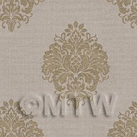 Dolls House Miniature Gold Floral Diamond On Beige Wallpaper 