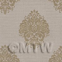 Dolls House Miniature Gold Floral Diamond On Beige Wallpaper 