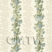 Pack of 5 Dolls House Miniature Pale Blue Climbing Rose Stripe Wallpaper 