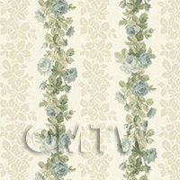 Dolls House Miniature Pale Blue Climbing Rose Stripe Wallpaper 