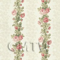 Pack of 5 Dolls House Miniature Pink Climbing Rose Stripe Wallpaper 
