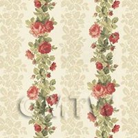 Pack of 5 Dolls House Red Climbing Rose Stripe Wallpaper Sheets
