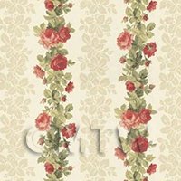 Dolls House Miniature Red Climbing Rose Stripe Wallpaper 