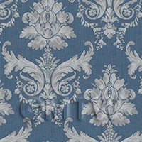 Dolls House Miniature Grey On Blue Leaf Damask Wallpaper 