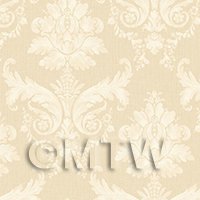 Dolls House Miniature Cream On Beige Leaf Damask Wallpaper 