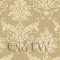 Pack of 5 Dolls House Miniature Cream on Khaki Leaf Damask Wallpaper 