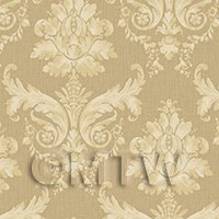 Dolls House Miniature Cream on Khaki Leaf Damask Wallpaper 