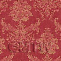 Dolls House Miniature Light Red on Red Leaf Damask Wallpaper 